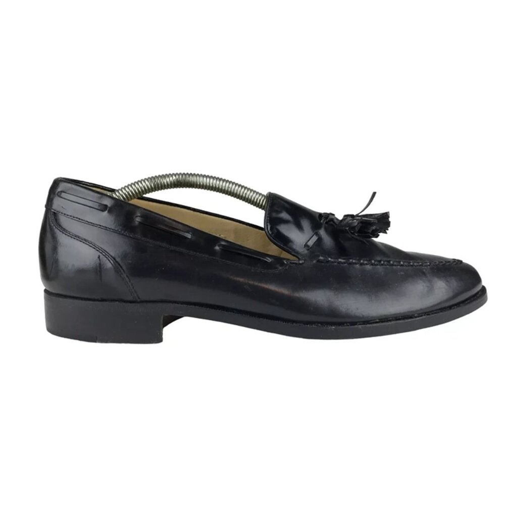 Jarman Mens Black Leather Almond Toe Slip On Block Heel Loafer Shoes Size US 9D